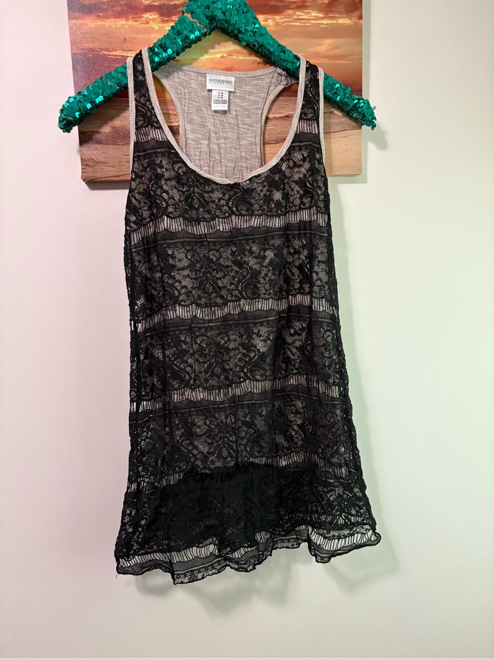 Motherhood maternity lace crochet tank top M fringe